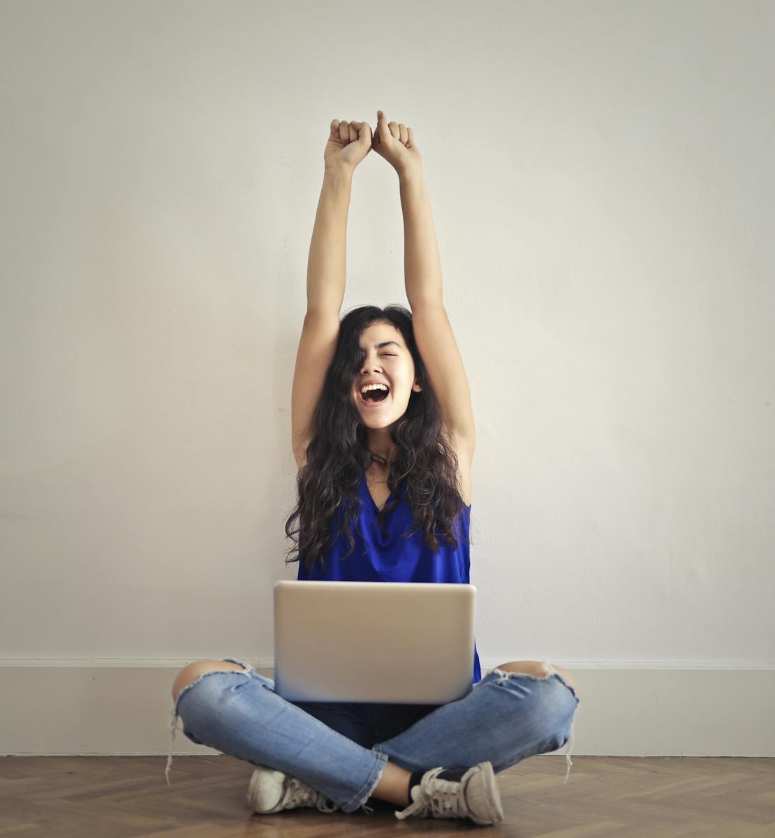 A woman celebrating success